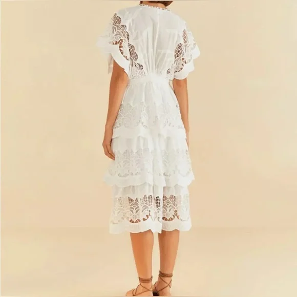 NWOT Farm Rio Off White Richelier MIDI Tiered Dress Eyelet Embroidery size XS - Picture 5 of 12